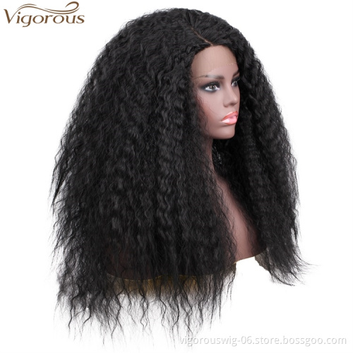 Vigorous 26 Inch Long Afro Kinky Curly Lace Front Wig Black Fluffy Synthetic Lace Black Wigs For Women Heat Resistant Fiber
